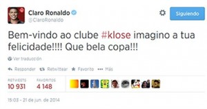 Ronaldo twitta Klose